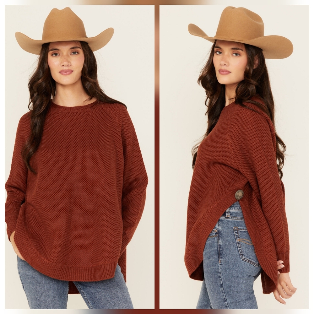 Cotton & Rye Red Acrylic Knit Round High Low Hem Sweater With Button Accents XL - Picture 1 of 9
